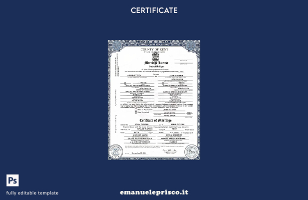 modello di certificato di matrimonio della contea di Kent del Michigan, stile ve
